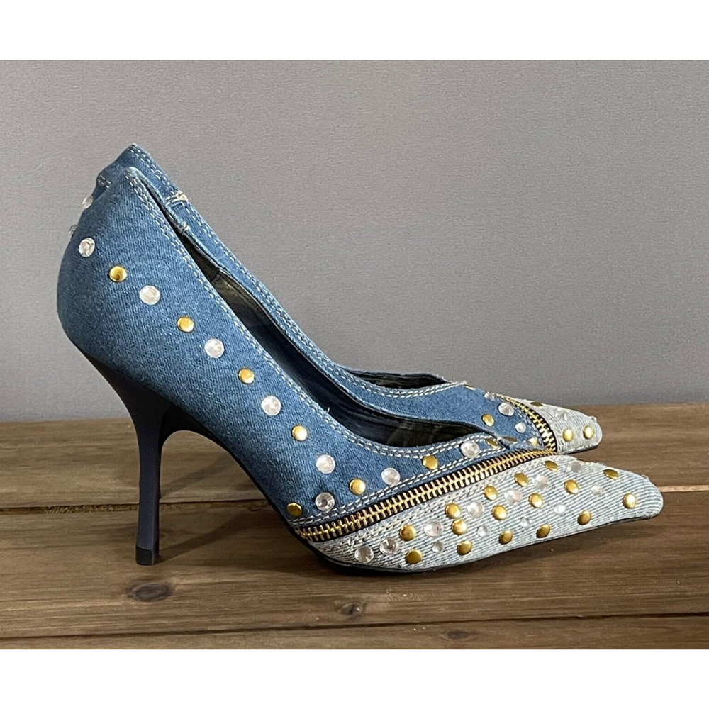 Jeffrey Campbell Blue Denim Gimme More Studded Stiletto Heel Women's Size 5